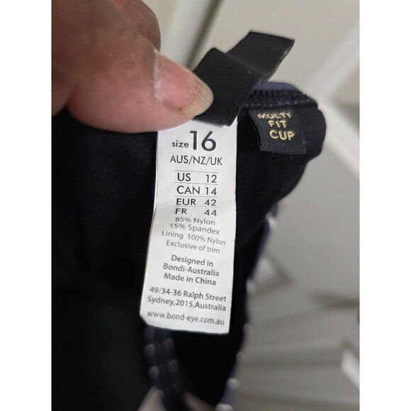 BOND EYE Australia Navy & White Striped One-Piece Swimsuit Ruched Front & Built- - Picture 9 of 10